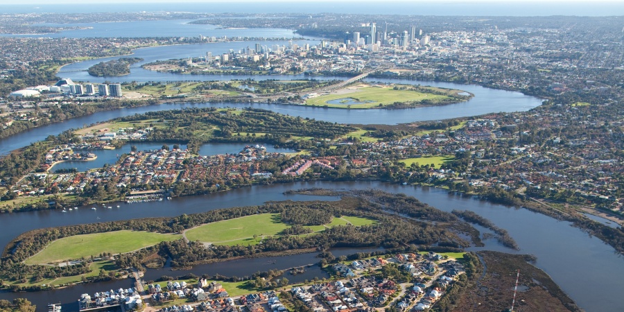 Aerial view of the Swan River. Photo: Tourism WA