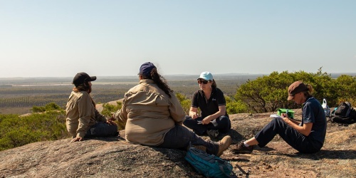 DBCA social scientists interviewing Esperance Tjaltjraak Aboriginal Rangers on country.