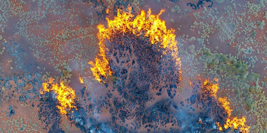 Aerial view of a prescribed burn in the Pilbara. Photo by Paul Rampant/DBCA