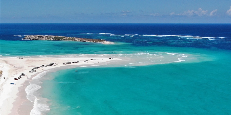 The everchanging sand tombolo that separates Wedge Island Nature Reserve from the mainland, and South Wedge Beach from North Wedge Beach.