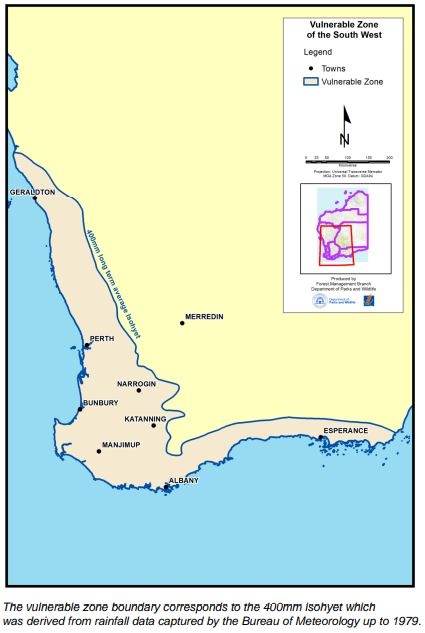 Map of dieback vulnerable zone