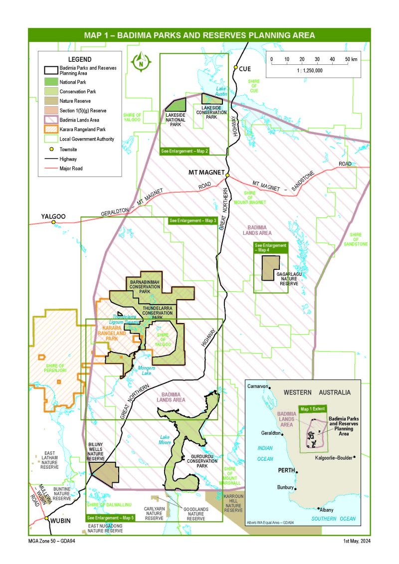 Badimia parks and reserves location map