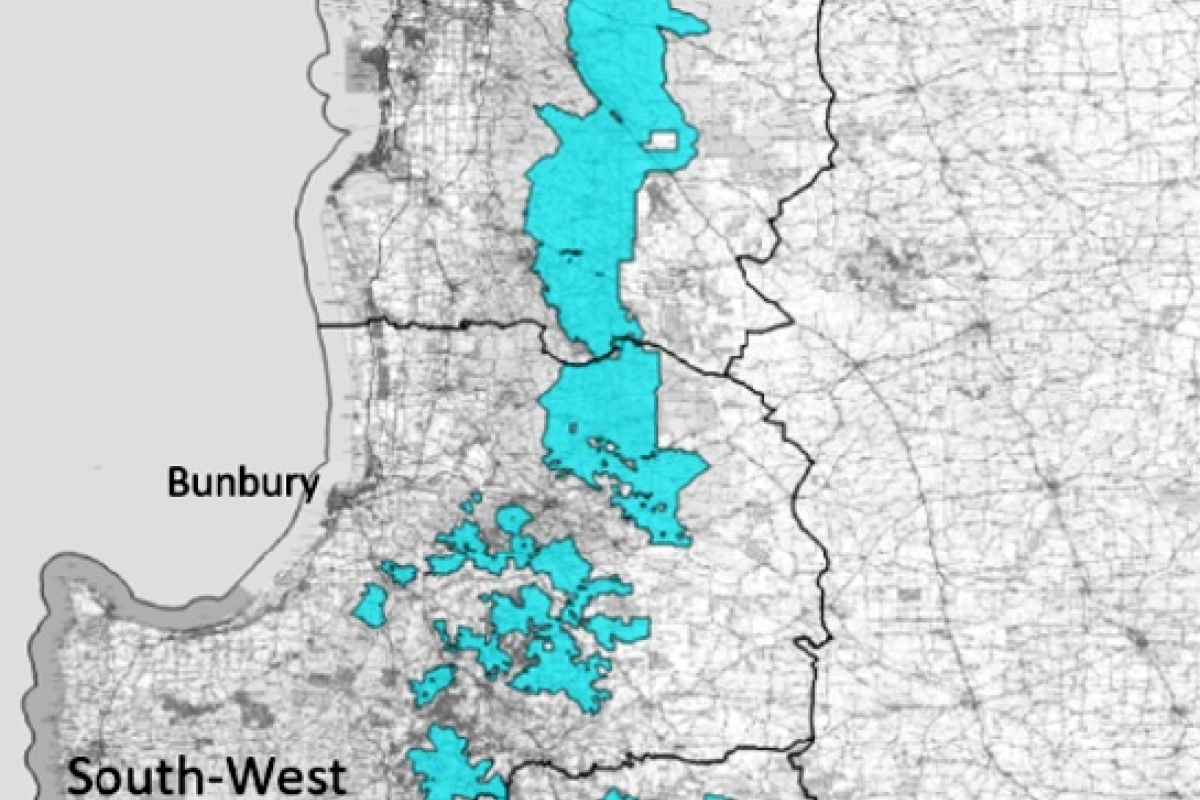 Map of the south-west of WA showing the Disease Risk Areas (blue). Image - DBCA