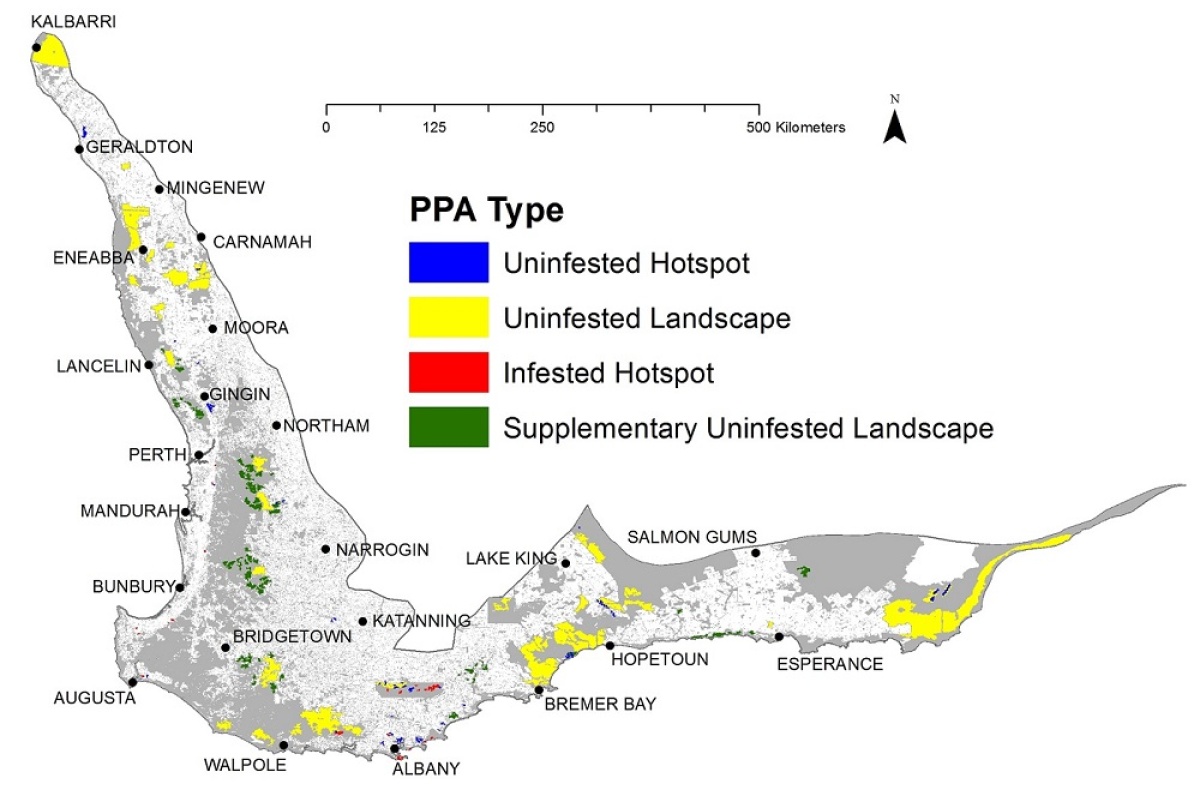 Map of the Priority Protection Areas identified under Project Dieback. Image - South Coast NRM.