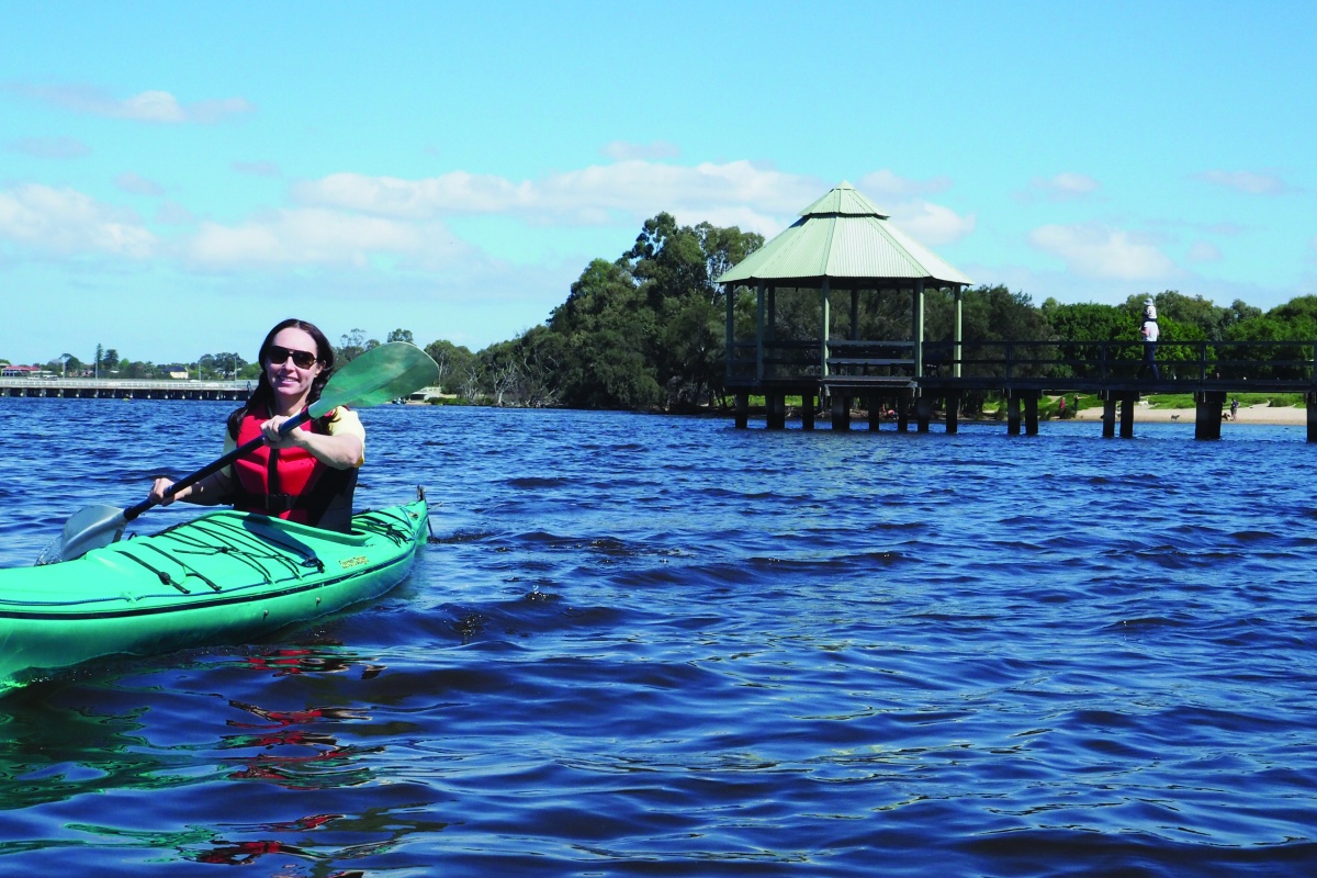 Rebecca in a kayak on the Swan River. Photo – Rebecca Tapp
