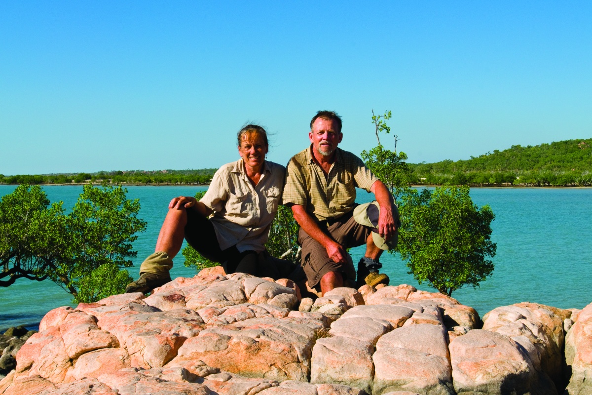 Marie and Jiri Lochman on the shore of Admiralty Bay, Kimberley in 2010. Photo - Lochman Transparencies