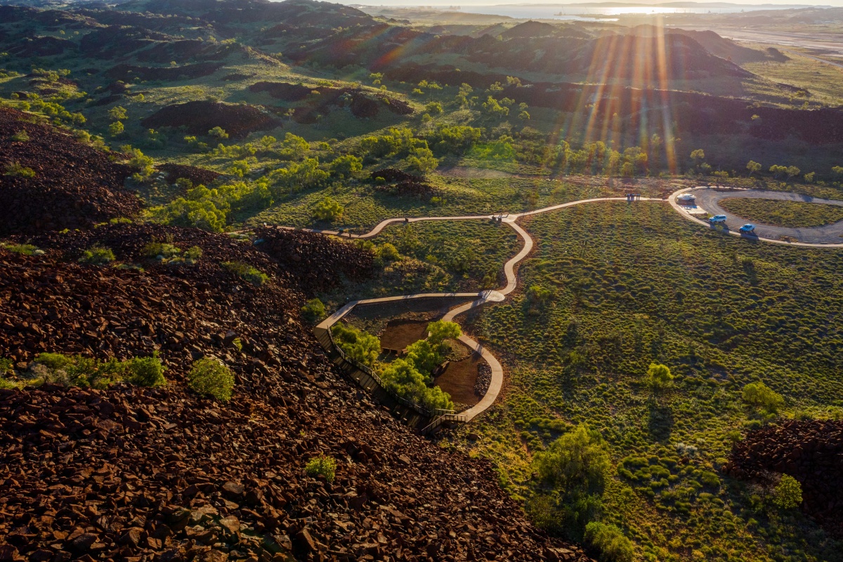 Aerial image of Nganjarli Gorge, Murujuga National Park. D Fowler/Fuzz Digital Media 