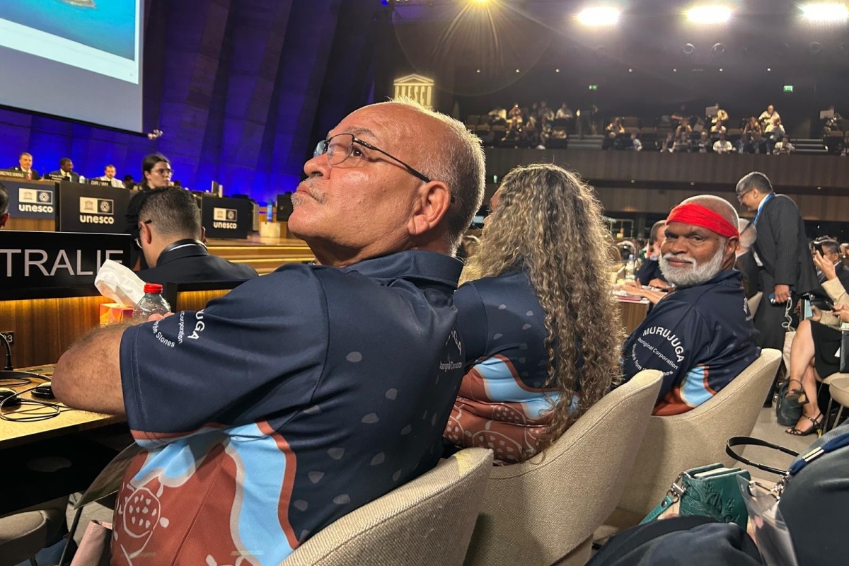 Peter Hicks, Belinda Churnside and Peter Jeffries at the World Heritage Committee meeting. Photo – E Dampney, DCCEEW
