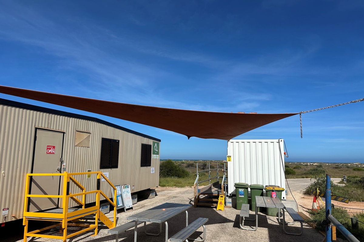 The temporary visitor centre in situ