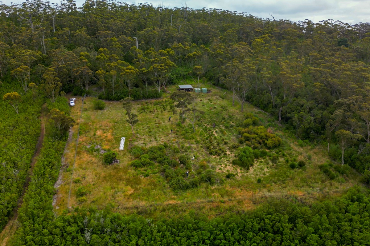 A drone shot of a green seed facility and farm
